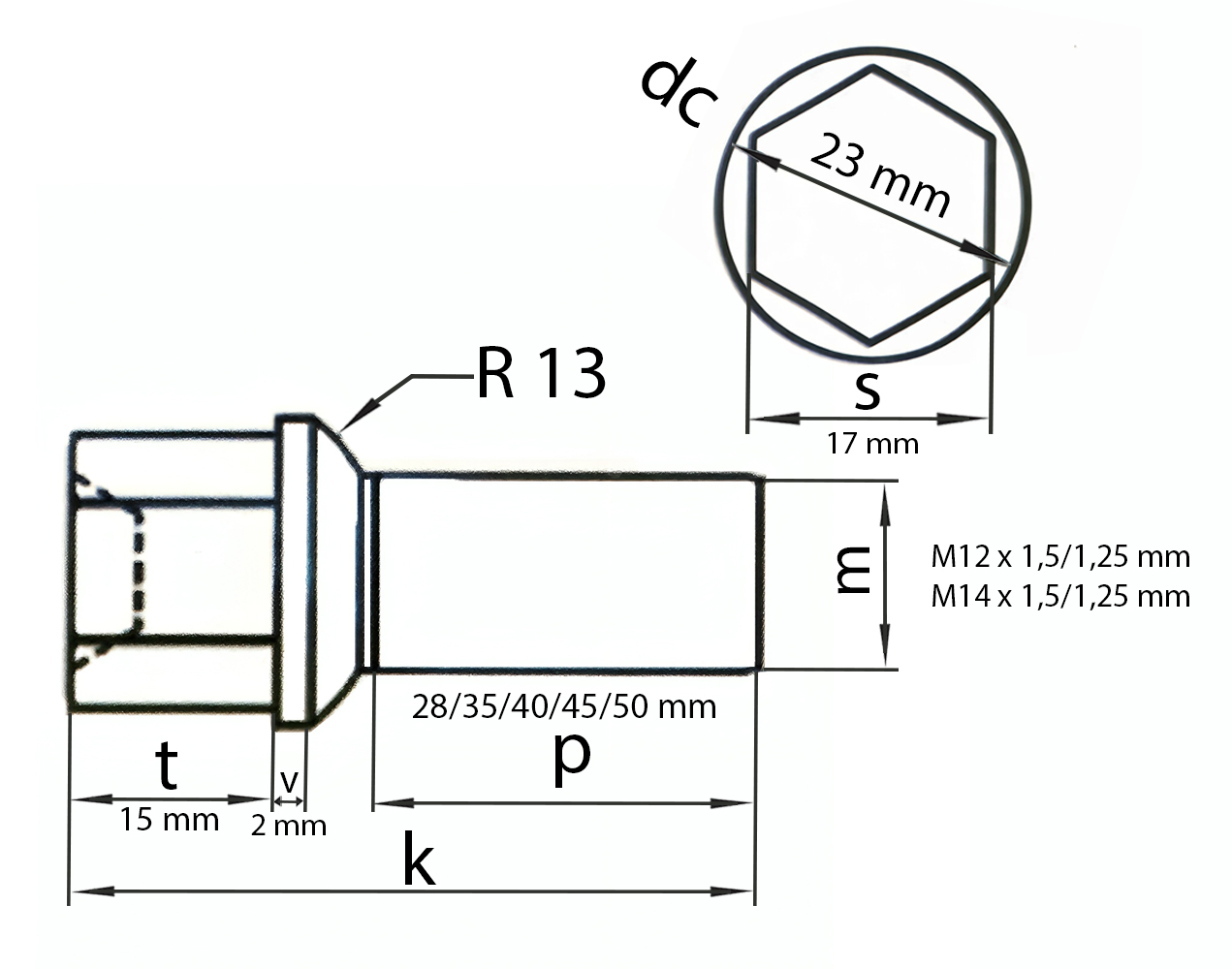 Radschraube Kugelbund R13 Außensechskant Titan Grade 5