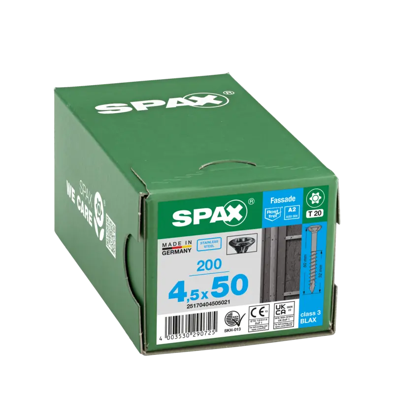 SPAX Fassadenschraube BLAX, Linsensenkkopf, Teilgewinde, Edelstahl A2, T-STAR plus, schwarz