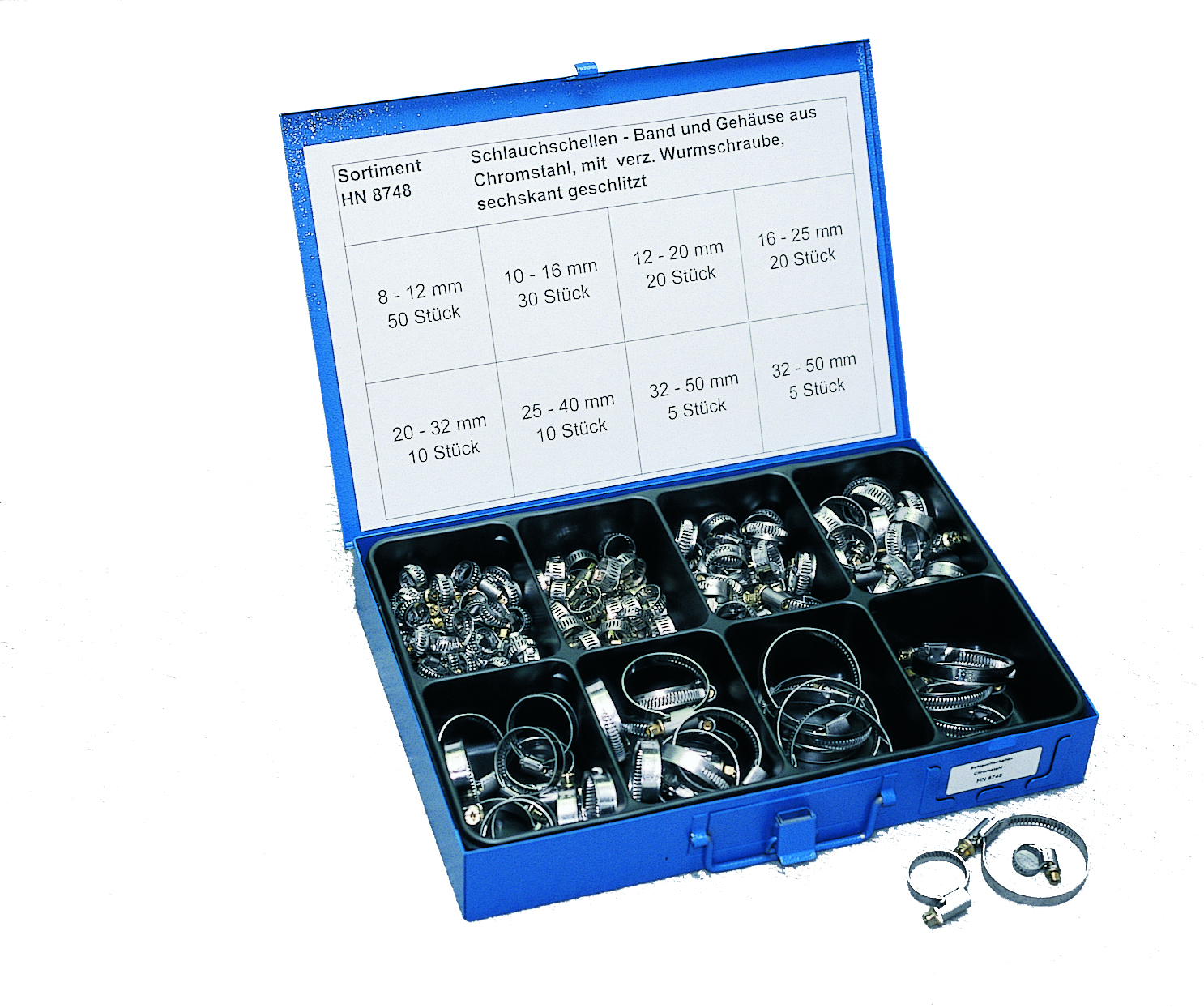 Fuchs+Sanders HN 8748 Sortiment Schlauchschellen Chromstahl im Koffer