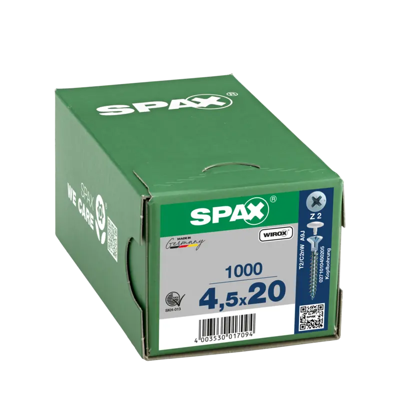 Spax Universalschraube, Senkkopf m. Kopfbohrung, Kreuzschlitz Z, Vollgewinde, WIROX