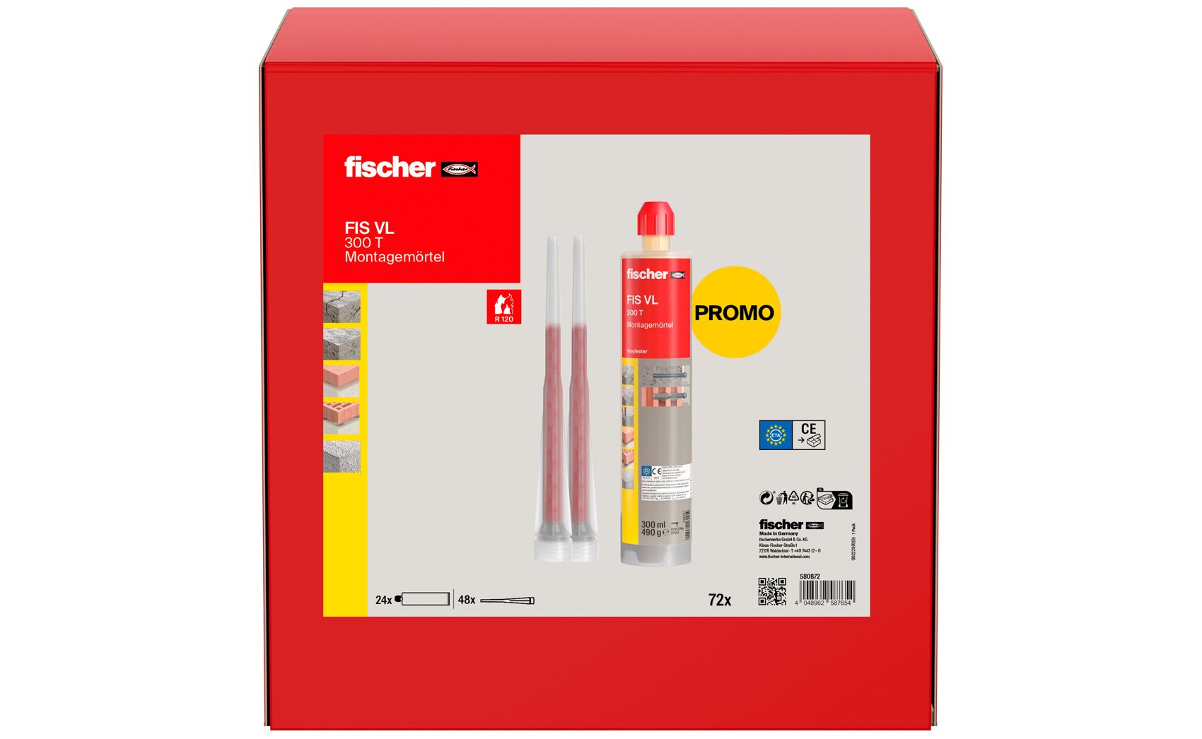 Fischer Montagemörtel FIS VL 300 T UMK (24 x Kartuschen 360 ml + 48 x Statikmischer FIS MR Plus)