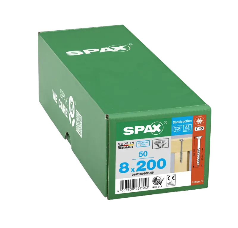 SPAX Holzbauschraube Ø 8 mm Senkkopf Teilgewinde Edelstahl A2 T-STAR plus