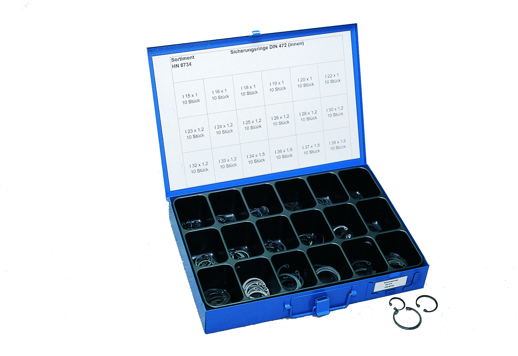 Fuchs+Sanders HN 8734 Sortiment Sicherungsringe DIN 472 Innen Stahl blank im Koffer