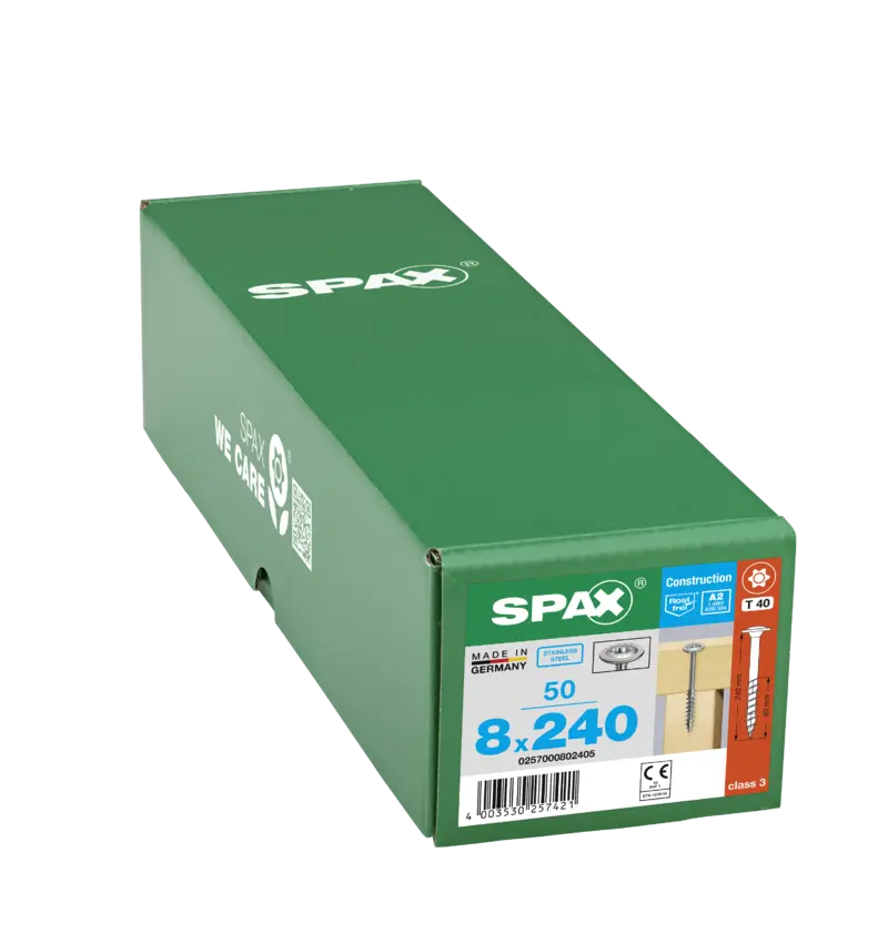 SPAX Holzbauschraube HI.FORCE, Edelstahl A2, Tellerkopf 8 x 240 mm ...