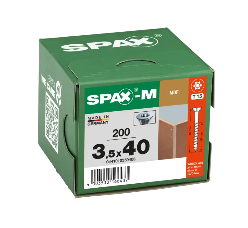 Spax-M für MDF, Senkkopf, Teilgewinde, kleiner 75° Fräskopf WIROX