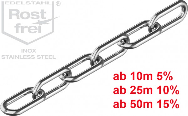 Kette kurzgliedrig Stahlkette Edelstahl A4 Rundstahlkette Eisenkette Schweißkett 